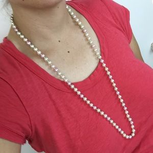 Vintage pearl necklace hand knot pink yellow green